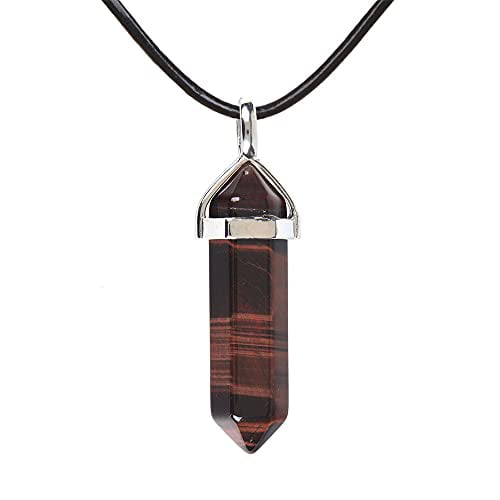 Natural Gem cross Pointed Reiki Chakra Pendant Charm Leather Necklace 
